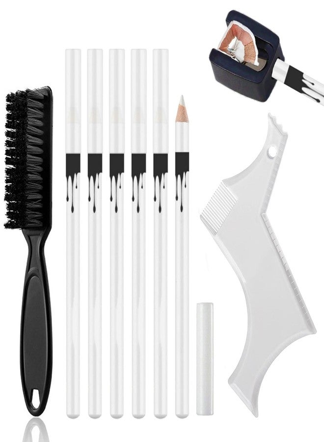 CYRYLC White Barber Pencil Set - Edge Hairline Razor Trace Pencils Beard Guide Beard Hairline and Beard Shaping Pencils,with Sharpener Ruler Brush for Men - Image 1